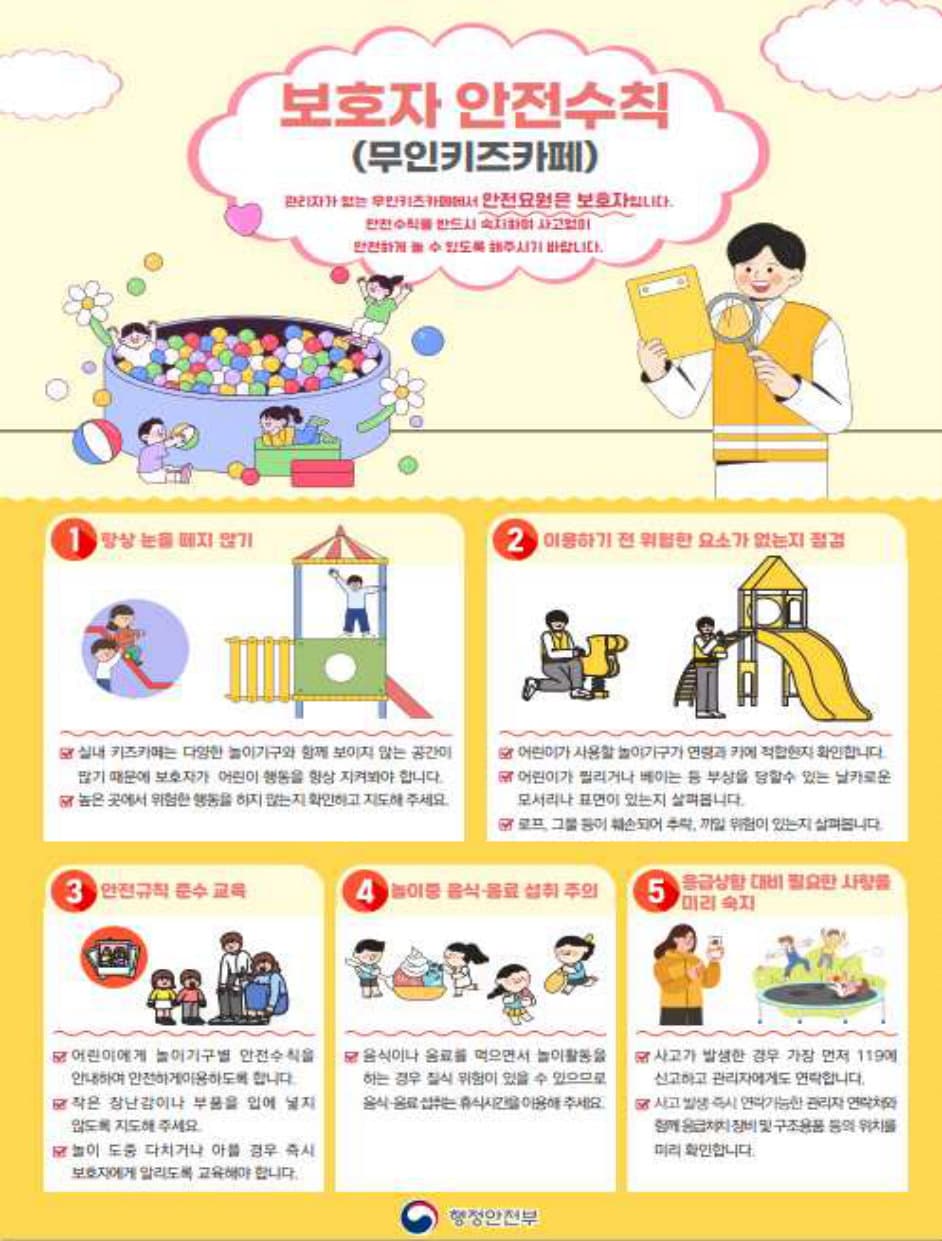 원문 무인키즈카페 보호자 안전수칙 포스터